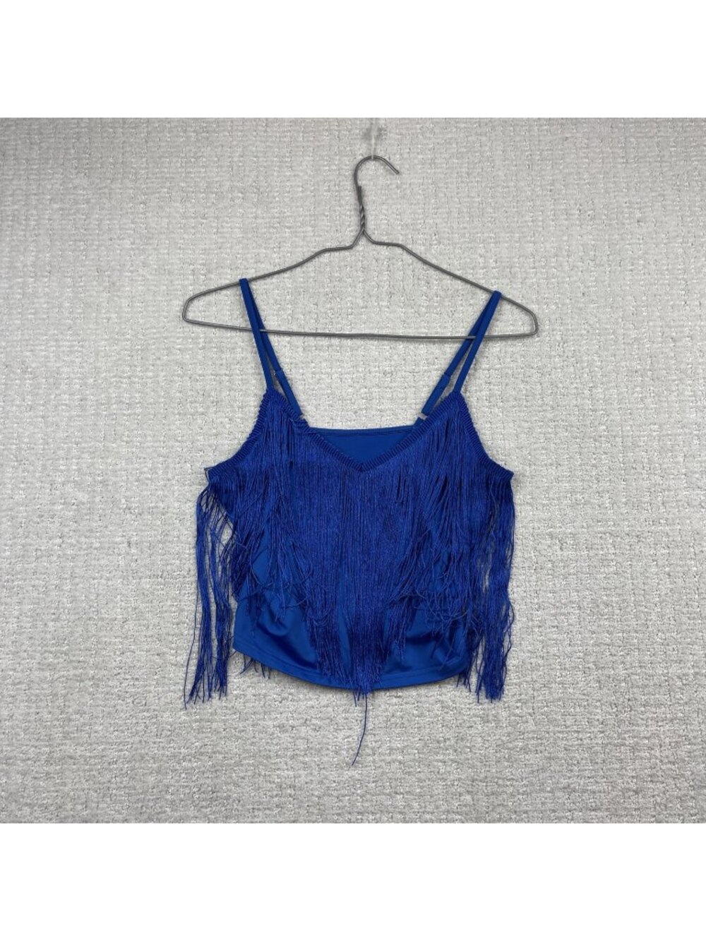 Y2K Fringed Western Crop Top Bralette Festival Coquette Glam Royal Blue Read